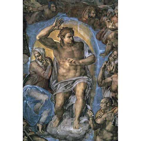 The Virgin Trying to Intercede with Christ Black Modern Wood Framed Art Print by Michelangelo