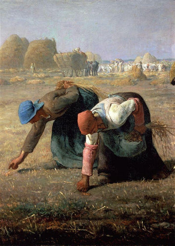 The Gleaners (Detail) White Modern Wood Framed Art Print with Double Matting by Millet, Jean-Francois