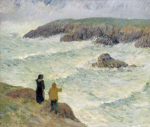 The Cliffs Near the Sea White Modern Wood Framed Art Print with Double Matting by Moret, Henry