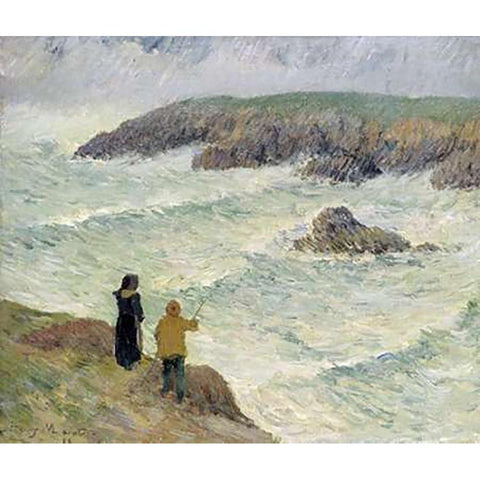The Cliffs Near the Sea Black Modern Wood Framed Art Print with Double Matting by Moret, Henry