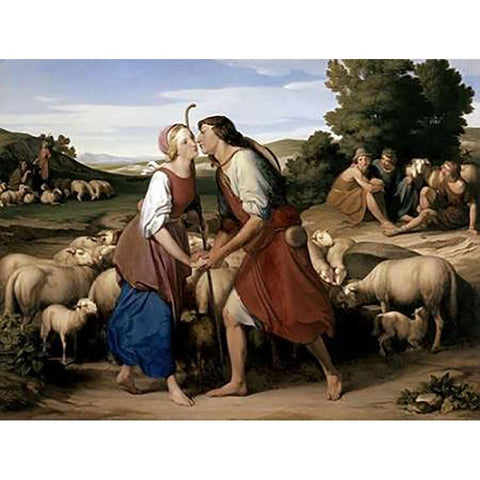 Jacob and Rachel Black Modern Wood Framed Art Print with Double Matting by Nacke, Gustav Heinrich