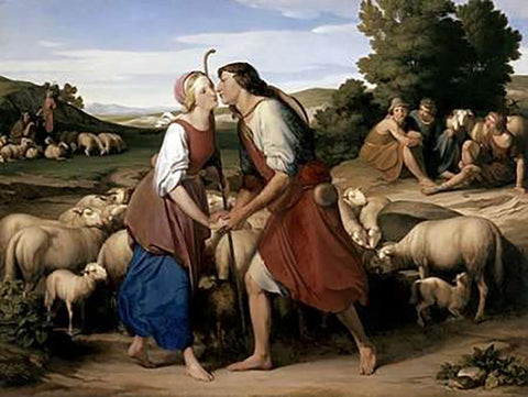 Jacob and Rachel Black Ornate Wood Framed Art Print with Double Matting by Nacke, Gustav Heinrich