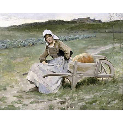 Brittany Farm Girl White Modern Wood Framed Art Print by Pearce, Charles Sprague