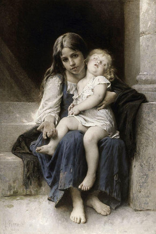 Sisters White Modern Wood Framed Art Print with Double Matting by Perrault, Leon Jean Basile