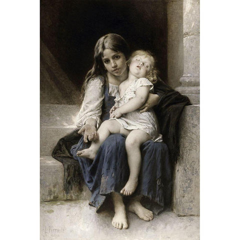 Sisters White Modern Wood Framed Art Print by Perrault, Leon Jean Basile