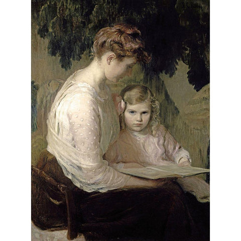Mother and Child Reading Black Modern Wood Framed Art Print by Perry, Lilla Cabot