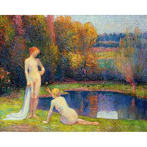 Les Baigneuses Gold Ornate Wood Framed Art Print with Double Matting by Petitjean, Hippolyte