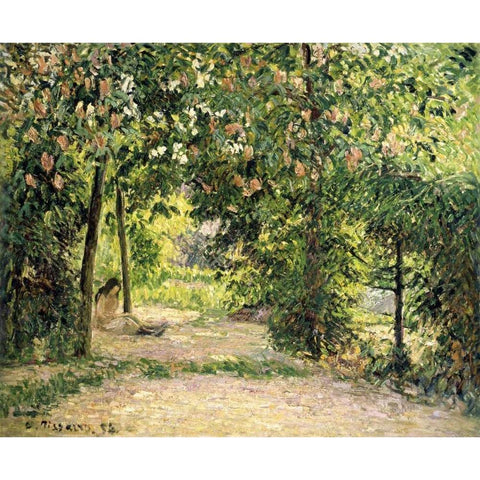 The Garden in Springtime at Eragny Black Modern Wood Framed Art Print by Pissarro, Camille