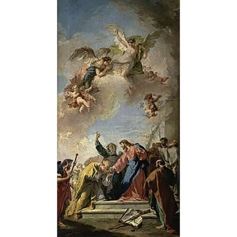 Museumist Giving the Keys of Paradise to St. Peter Black Modern Wood Framed Art Print with Double Matting by Pittoni, Giovanni Battista