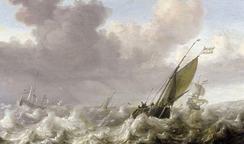 Dutch Windships Black Ornate Wood Framed Art Print with Double Matting by Porcellis, Julius