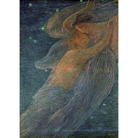 Triptych of the Day Black Modern Wood Framed Art Print with Double Matting by Previati, Gaetano