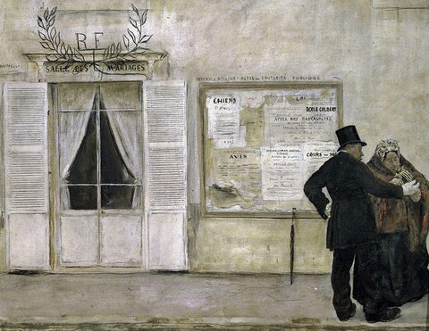 Guests Awaiting a Wedding White Modern Wood Framed Art Print with Double Matting by Raffaelli, Jean-Francois