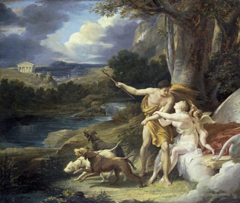 Venus and Adonis Black Ornate Wood Framed Art Print with Double Matting by Regnault, Alexandre Georges H.