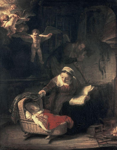 The Holy Family White Modern Wood Framed Art Print with Double Matting by Rembrandt Van Rijn,