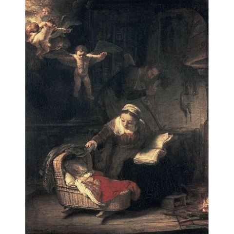 The Holy Family Gold Ornate Wood Framed Art Print with Double Matting by Rembrandt Van Rijn,