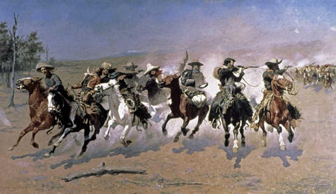 A Dash For The Timber White Modern Wood Framed Art Print with Double Matting by Remington, Frederic