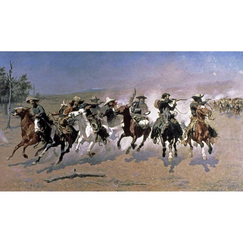 A Dash For The Timber White Modern Wood Framed Art Print by Remington, Frederic