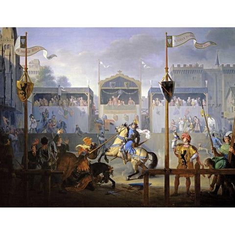 A Fourteenth Century Tournament Black Modern Wood Framed Art Print with Double Matting by Revoil, Pierre Henri