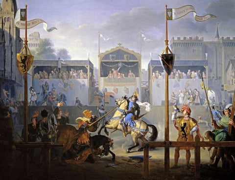 A Fourteenth Century Tournament White Modern Wood Framed Art Print with Double Matting by Revoil, Pierre Henri
