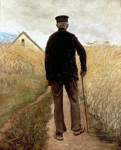 Old Man Walking Black Ornate Wood Framed Art Print with Double Matting by Ring, Lauritz Andersen