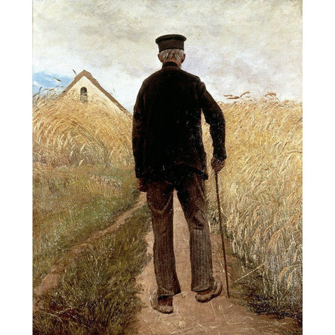 Old Man Walking Black Modern Wood Framed Art Print by Ring, Lauritz Andersen