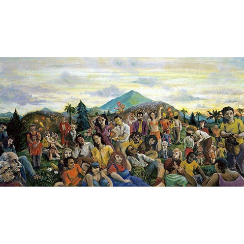 Crowd In A Landscape White Modern Wood Framed Art Print by Rodulfo, Peter