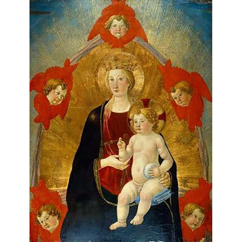 Madonna and Child with Cherubim Black Modern Wood Framed Art Print with Double Matting by Rosselli, Cosimo