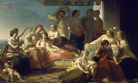 Muses and Graces White Modern Wood Framed Art Print with Double Matting by Rossiter, Thomas Prichard