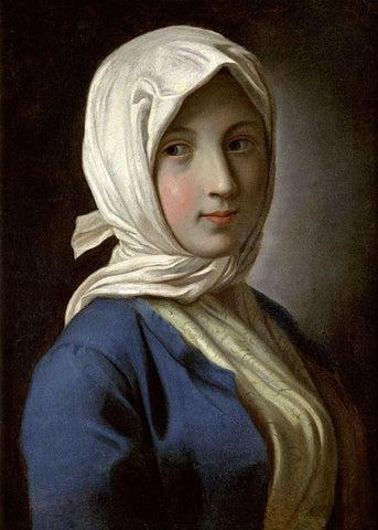 A Girl in a Blue Jacket and White Headscarf White Modern Wood Framed Art Print with Double Matting by Rotari, Pietro Antonio