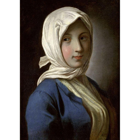 A Girl in a Blue Jacket and White Headscarf Black Modern Wood Framed Art Print with Double Matting by Rotari, Pietro Antonio