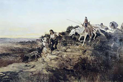 Return from Hunt White Modern Wood Framed Art Print with Double Matting by Russell, Charles