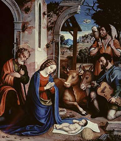 The Holy Family Black Ornate Wood Framed Art Print with Double Matting by Sacchi, Andrea