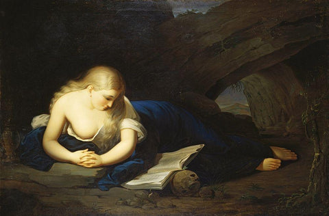 Penitent Magdelen Black Ornate Wood Framed Art Print with Double Matting by Sully, Thomas