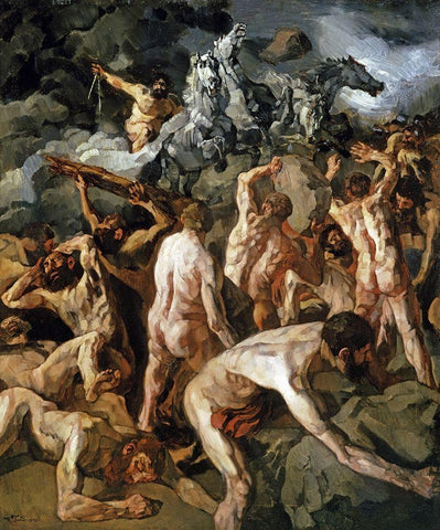 Combat of the Titans White Modern Wood Framed Art Print with Double Matting by Trubner, Wilhelm