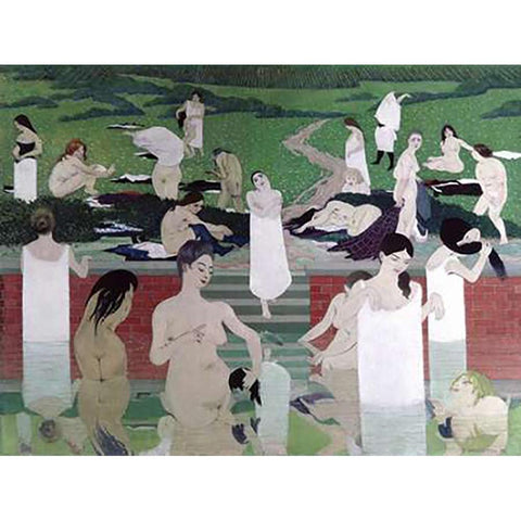 Le Bain Au Soir dEte Black Modern Wood Framed Art Print with Double Matting by Vallotton, Felix