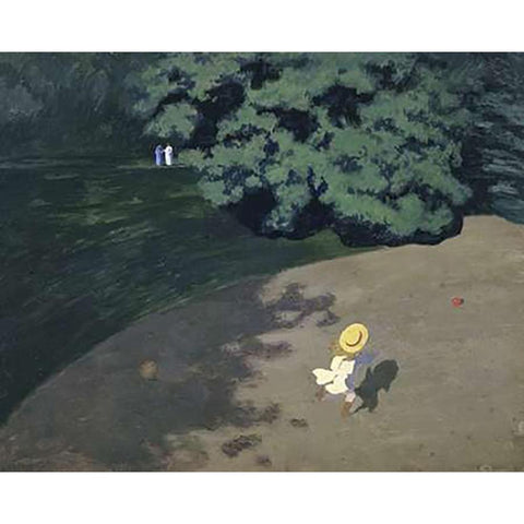 The Ball (Corner of the Park, Child Playing With Ball) Gold Ornate Wood Framed Art Print with Double Matting by Vallotton, Felix