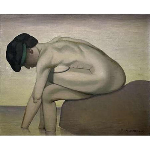 The Bather Black Modern Wood Framed Art Print with Double Matting by Vallotton, Felix