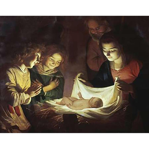 The Adoration Black Modern Wood Framed Art Print by Van Honthorst, Gerrit