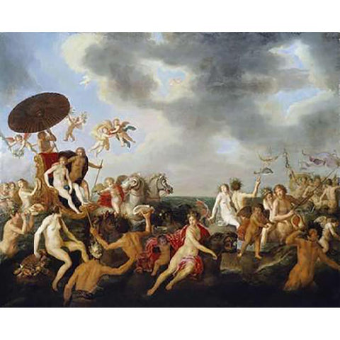 Triumph of Galatea Black Modern Wood Framed Art Print by Van Nieulandt, Adriaen I