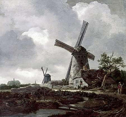 Landscape with Windmills Near Haarlem Black Ornate Wood Framed Art Print with Double Matting by Van Ruisdael, Jacob