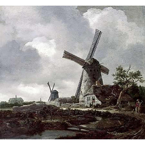 Landscape with Windmills Near Haarlem White Modern Wood Framed Art Print by Van Ruisdael, Jacob