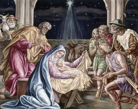 Birth of Our Lord White Modern Wood Framed Art Print with Double Matting by Von Carolsfeld, Julius Schnorr