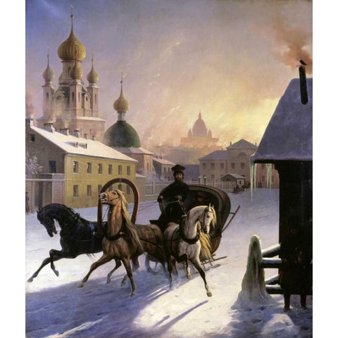 Troika on St. Petersburg Street Gold Ornate Wood Framed Art Print with Double Matting by Von Hampein, Carl