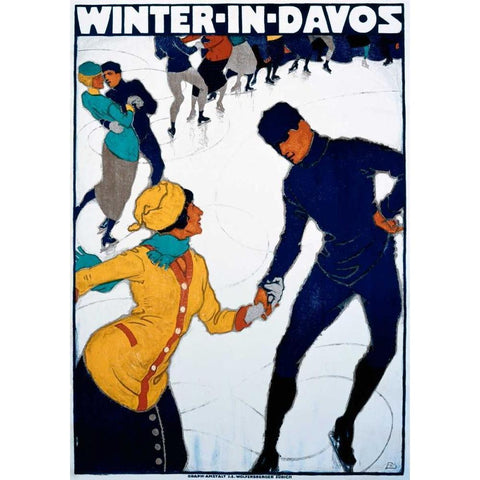 Winter in Davos Gold Ornate Wood Framed Art Print with Double Matting by Mangold, Burkhard
