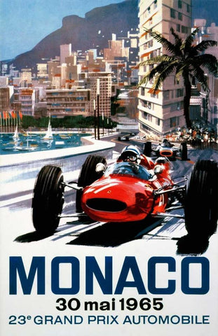 Monaco Grand Prix 1965 Black Ornate Wood Framed Art Print with Double Matting by Turner, Michael