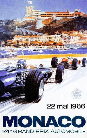 Monaco Grand Prix 1966 Black Ornate Wood Framed Art Print with Double Matting by Turner, Michael