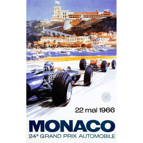 Monaco Grand Prix 1966 Gold Ornate Wood Framed Art Print with Double Matting by Turner, Michael