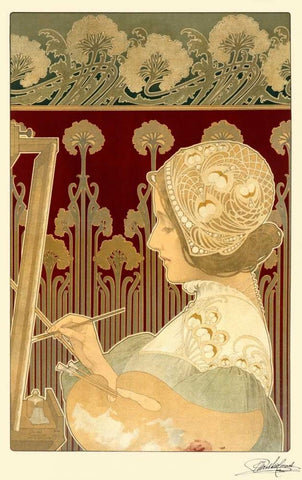 Woman Painting White Modern Wood Framed Art Print with Double Matting by Livemont, Privat