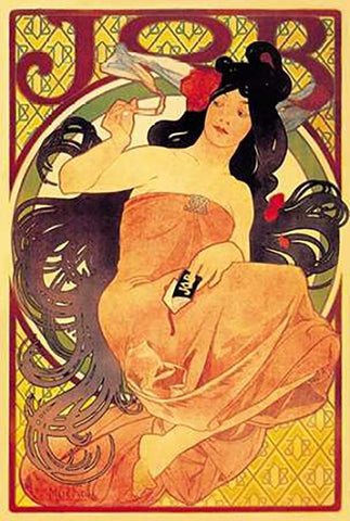 Job Black Ornate Wood Framed Art Print with Double Matting by Mucha, Alphonse