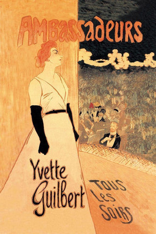 Ambassadeurs: Yvette Guilbert, Tous les Soirs, 1894 White Modern Wood Framed Art Print with Double Matting by Steinlen, Theophile Alexandre